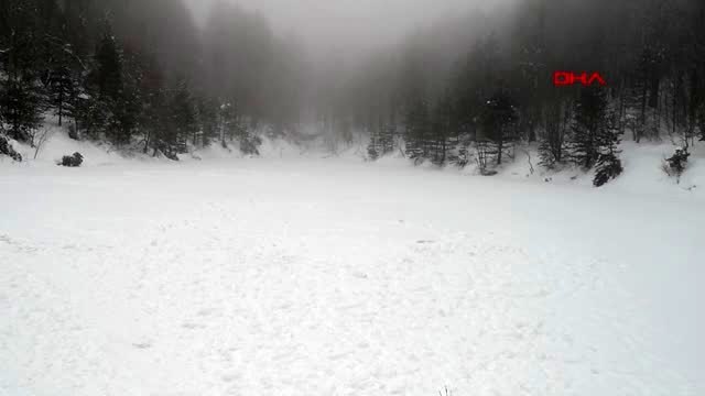 Buz tutan göletin üzerinde kar topu oynadılar