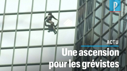 « Spider-Man » grimpe la tour Total contre la réforme des retraites