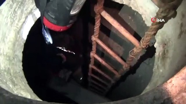 Bir haftadır düştüğü kuyuda mahsur kalan kediyi itfaiye kurtardı