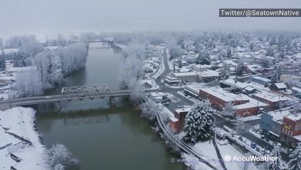 Town beautifully frosted in snow