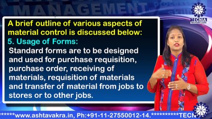 BBA || Ms. RAJNI BANSAL || MEANING AND STEPS INVOLVED IN MATERIAL CONTROL  || TIAS || TECNIA TV