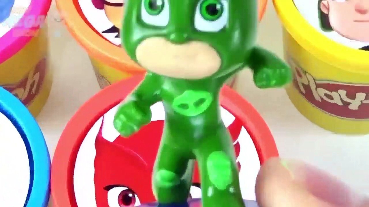 Play Doh Colored in Cups with Surprise Toys Pj Masks Collection Disney