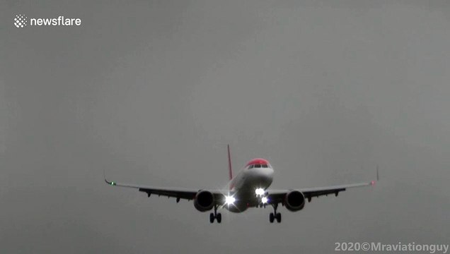 EasyJet plane wobbles in crosswinds while landing at Bristol Airport during Storm Brendan