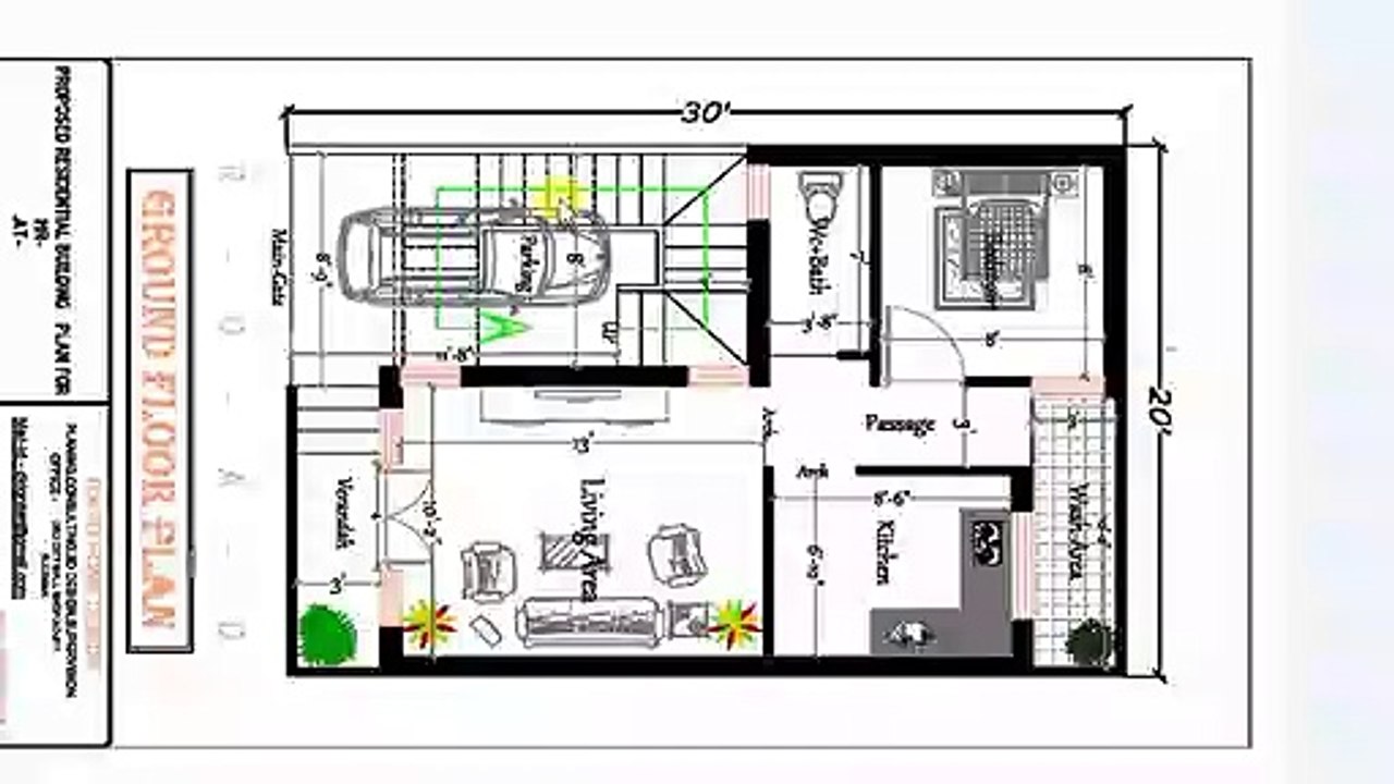 20x30 ft 1 bhk house plan with parking and out side stairs