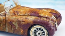 Rusty model car restored to perfect condition in satisfying refurbishment