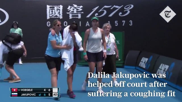 Tennis player drops to knees as bushfires cause 'hazardous' air levels at Australian Open qualifier