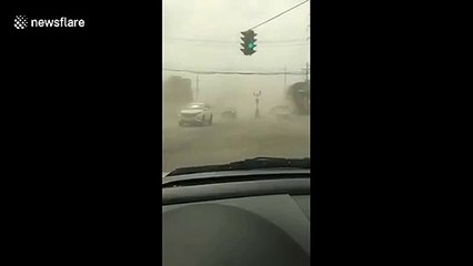 Volcanic ash reduces visibility on roads in the Philippines