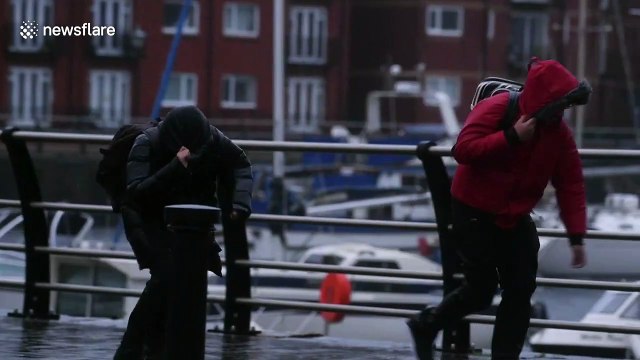 Storm Brendan: Heavy rain and strong winds batter city of Swansea, Wales