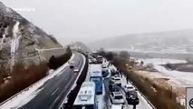 Drone footage shows massive aftermath of pile-up involving dozens of vehicles on Chinese highway