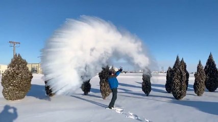 A cold day in Glasgow as hot water instantly turns into a cloud