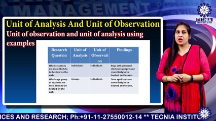 BBA || Dr. MONISHA || Unit of Analysis And Unit of Observation || TIAS || TECNIA TV