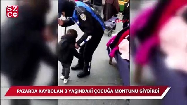 Pazar'da kaybolan 3 yaşındaki çocuğa montunu giydirdi