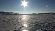 Kars Baraj Gölü'nün yüzeyi buzla kaplandı