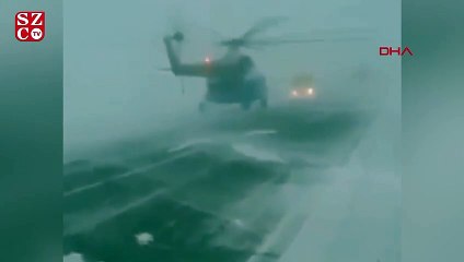 Helikopter kar fırtınası nedeniyle otoyola acil iniş yaptı