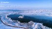 Stunning drone footage showcases incredible 'frost flowers' on frozen lake in northwestern China