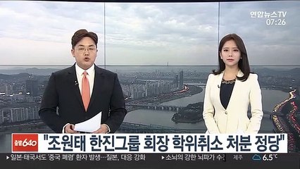 "조원태 한진그룹 회장 학위취소 처분 정당"