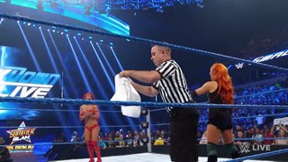 Jan 2020 - Eva Marie has a wardrobe malfunction before her match vs. Becky Lynch_ SmackDown Live