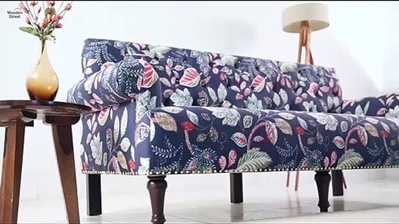 3 Seater Sofa- Parker 3 Seater Sofa Design (Dusky Leaf) by Wooden Street