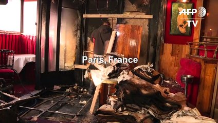 Images of fire damage at iconic Parisian brasserie frequented by Macron