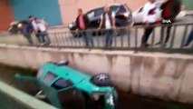 Viraja hızlı giren otomobil su kanalına böyle uçtu