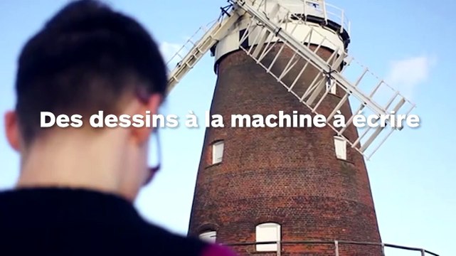 Un artiste fait des dessins à la machine à écrire