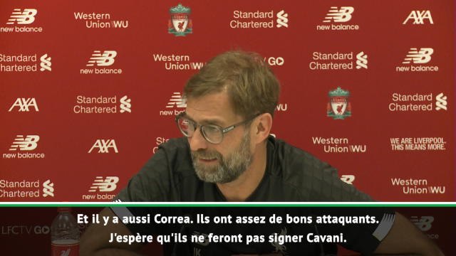 Transferts - Klopp attentif au dossier Cavani : J'espère qu'il n'ira pas à l'Atlético, ils ont suffisamment de bons attaquants''