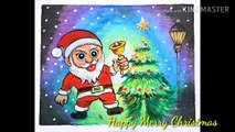 Merry Christmas drawing oil pastels colour painting