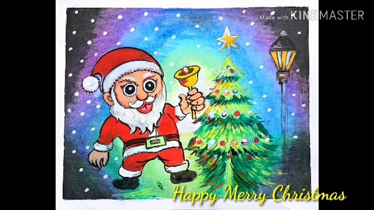 Merry Christmas drawing oil pastels colour painting