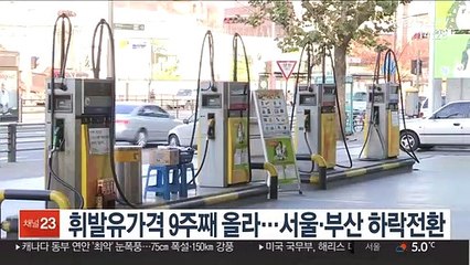 휘발유가격 9주째 올라…서울·부산 하락전환