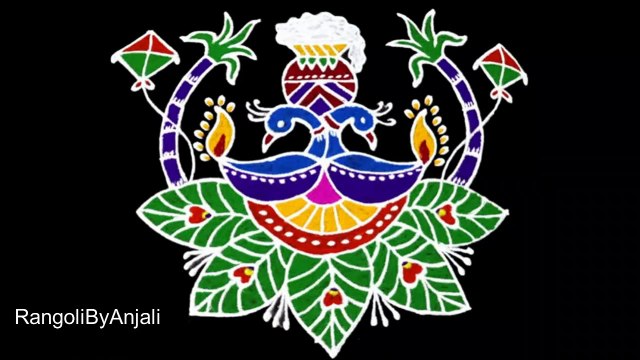 Pongal Rangoli 2020 || 5x1 Dots Pongal Pot Kolam | MakarSankranthi Special Peacock Pot Rangoli 2020