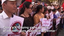 Rally against reinstatement of Chinese-backed mega-dam in Myanmar during Xi visit