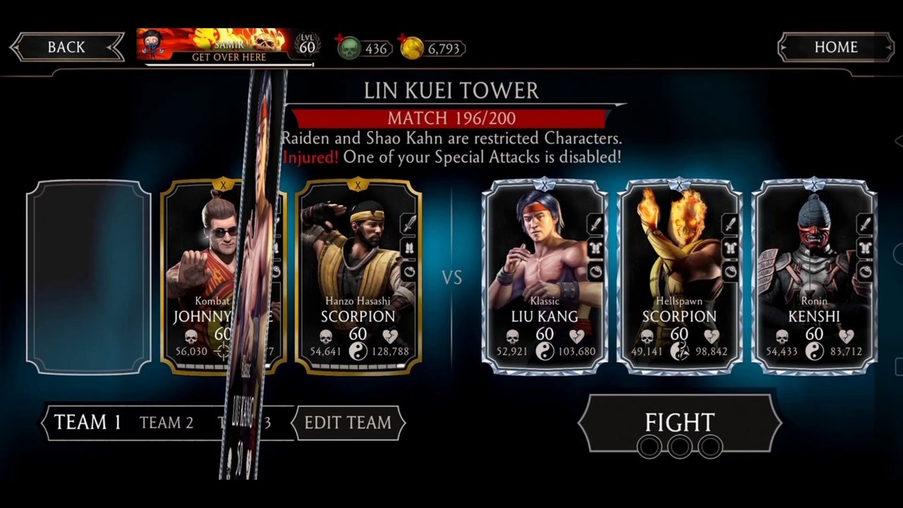 Battle 196 in Lin Kuei Tower of MK Mobile