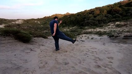 Kickboxing training outside Low kicks training