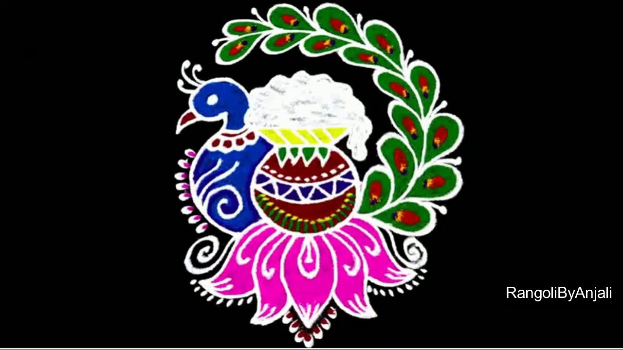 Pongal Rangoli 2020 | 5x3 Middle Dots Pongal Kolam || Pongal Special Sankranthi Peacock Pot Rangoli