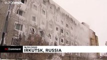 شاهد: الجليد يغطي جدران عمارة من الداخل والخارج في مدينة إيركوتسك الروسية