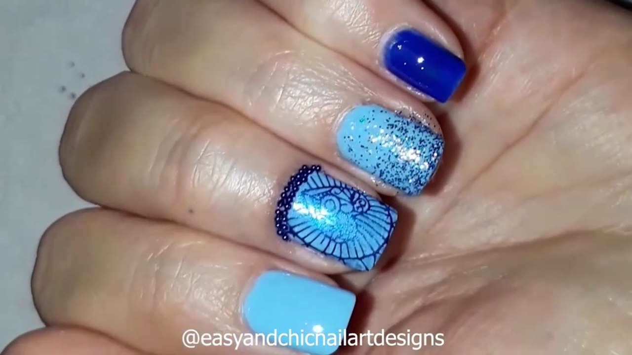 NAIL ART TUTORIAL -Blue Love for Valentine's Day-Nail Art TUTORIAL-STEP by STEP