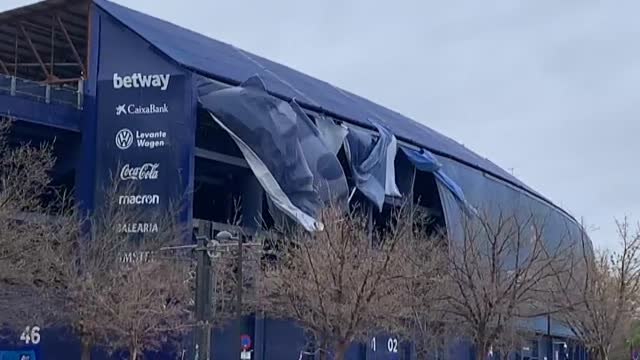 El estadio del Levante sufre los efectos de la borrasca Gloria