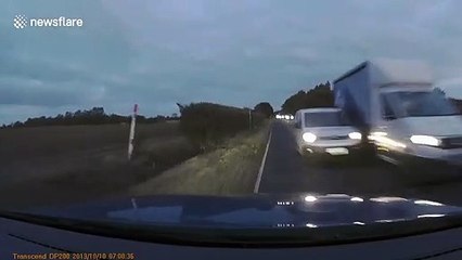 UK Car  driver swerves off road to avoid head-on collision