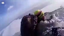 Intense moment hikers fall through ice into Siberian lake