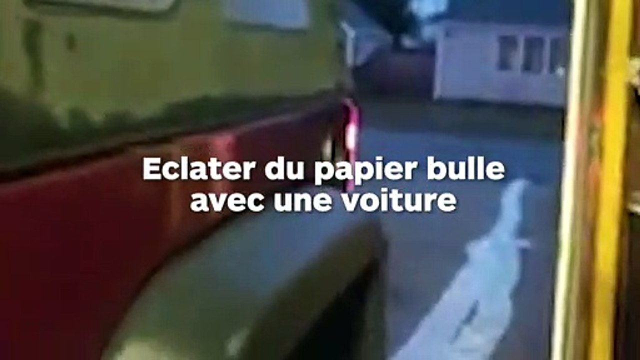 Il éclate un tapis de papier bulle avec sa voiture