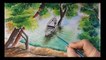 Beautiful lake and boat || easy painting secnary || sea beach painting || how to paint