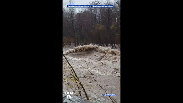 Tempête Gloria: les images du Tech en crue à Amélie-les-Bains-Palalda, dans les Pyrénées-Orientales