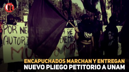 Encapuchados marcha y entregan nuevo pliego petitorio a UNAM