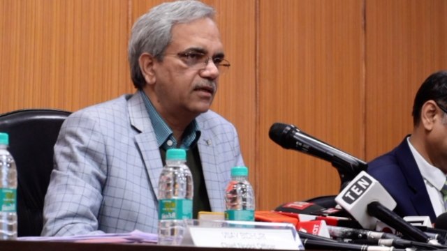 Delhi chief electoral officer Ranbir Singh briefs the media