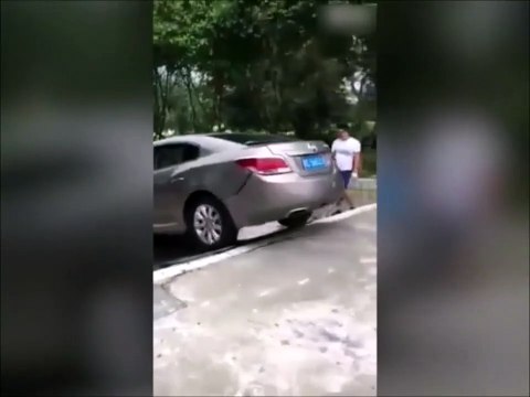 Il tente de descendre les escaliers en voiture...