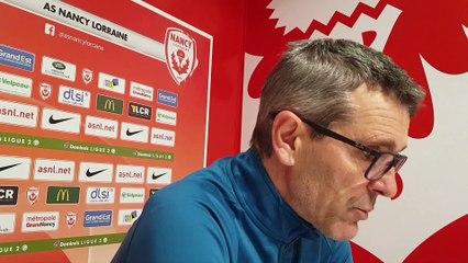 Loris Néry et Jean-Louis Garcia en conférence de presse avant Lorient-ASNL