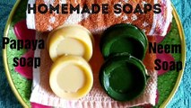 Natural Homemade Neem Soap and Papaya Soap with Vitamin E for removing Acne Dark Spots Pimples