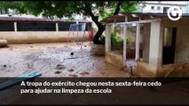 Exército faz mutirão de limpeza em escola devastada pela chuva em Iconha