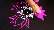 Beautiful pink lotus kolam designs with 5x3 dots    easy rangoli designs with dots    muggulu