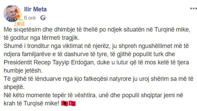 MESAZHE NGUSHELLIMI PER TURQINE NGA KRERET POLITIK